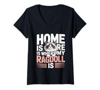 Women's Home is Where My Ragdoll is V-Neck T-Shirt