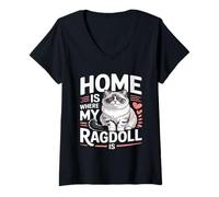 Women's Home is Where My Ragdoll is V-Neck T-Shirt
