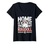 Women's Home is Where My Ragdoll is V-Neck T-Shirt