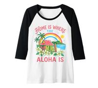 Womens Home is Where The Aloha is Hawaiian Beach Surf Paradise Art Raglan Baseball Tee