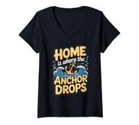 Women's Home is Where the Anchor Drops Sailing Sailor Nautical V-Neck T-Shirt