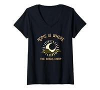 Womens Home is Where The Birds Chirp (Nature Graphic) V-Neck T-Shirt