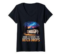 Womens Home is Where The Hitch Drops RV Life V-Neck T-Shirt