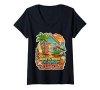 Women's Home is Where The Horizon Blurs and The Sand is Warm V-Neck T-Shirt