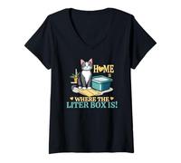 Womens HOME IS WHERE THE LITER BOX IS V-Neck T-Shirt