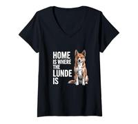 Womens Home is Where The Lunde is Norwegian Lundehund Dog Owner V-Neck T-Shirt