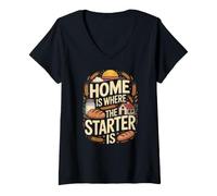 Women's Home is Where The Starter is Sourdough Baking V-Neck T-Shirt
