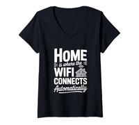 Women's Home is Where The WiFi Connects Automatically V-Neck T-Shirt