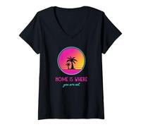 Womens Home is Where You are Not (1980s Style Retro Graphic) V-Neck T-Shirt