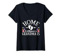 Womens Home is Wherever Grandma is Grandkids Grandmother Granny V-Neck T-Shirt