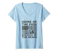 Womens Home of The Free Because of The Brave Military Veteran V-Neck T-Shirt
