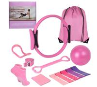 Women's Home Pink Global Pilates 13-Piece Basic Set, Home Pilates Fitness Equipment, Includes Resistance Bands, 14-Inch Magic Circle, Mini Ball, Pilates Strength, Shaping, and Flexibility Starter Kit.