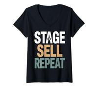 Women's Home Staging Realtor Stage Sell Repeat Quote V-Neck T-Shirt