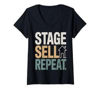 Women's Home Staging Realtor Stage Sell Repeat Quote V-Neck T-Shirt