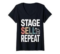 Women's Home Staging Realtor Stage Sell Repeat Quote V-Neck T-Shirt