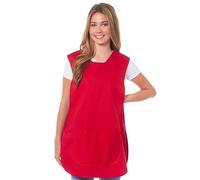 Womens Home Work School Kitchen Catering Cleaning Bar Plus Size Plain Printed Coloured Front Large Pocket Side Button Fastening Tabard Apron (Red/Red, L)