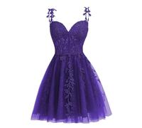 Women's Homecoming Dresses with Spaghetti Straps Lace Tulle A-Line V Neck Evening Dresses Purple UK16