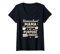 Womens Homeschool Mama Powered By Purpose Christian mom V-Neck T-Shirt