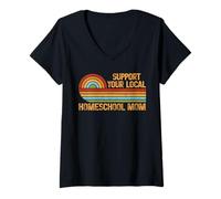 Womens Homeschool Mom Retro Support Teaching Learning Proud Mama V-Neck T-Shirt