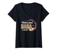 Womens Homeschool Nana Just Add Coffee Leopard Mother's Day V-Neck T-Shirt
