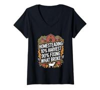 Womens Homesteading 10% Harvest 90% Fixing What Broke V-Neck T-Shirt