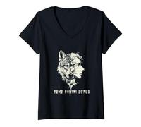 Womens Homo Homini Lupus Man Is a Wolf to Man V-Neck T-Shirt