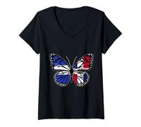 Womens Honduras and Dominican Butterfly Half Honduran Dominicana V-Neck T-Shirt