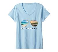 Women's Honduras Tropical Paradise Beach and Sunset Aviator Sunglass V-Neck T-Shirt
