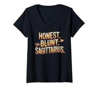 Womens Honest Blunt Sagittarius Bold Zodiac Traits Art V-Neck T-Shirt