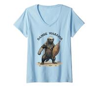 Women's Honey Badger African Shield Tribal Warrior Illustration V-Neck T-Shirt
