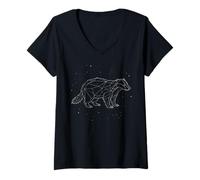 Women's Honey Badger Constellation Animal Line Art Geometric V-Neck T-Shirt