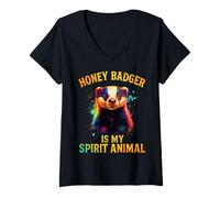 Women's Honey Badger is My Spirit Animal Wild Animal Lover V-Neck T-Shirt
