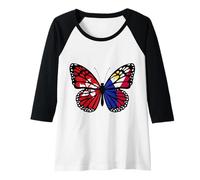 Womens Hong Kong and Philippines Butterfly Half Hong Kong Filipina Raglan Baseball Tee