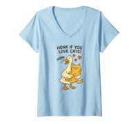 Womens Honk If You Love Cats Funny Goose & Cat Lovers V-Neck T-Shirt