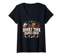 Women's Honky Tonk Dance Crew Western Line Dancing V-Neck T-Shirt