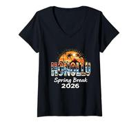Womens Honolulu Hawaii Spring Break 2026 Vacation Travel V-Neck T-Shirt