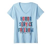 Womens Honor Courage Service Sacrifice Freedom Bravery Veterans Day V-Neck T-Shirt