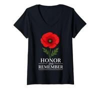 Women's Honor Remember Memorial Day Vintage Poppy Flower V-Neck T-Shirt
