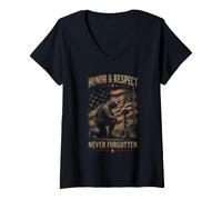Women's Honor & Respect Never Forgotten Military Tribute V-Neck T-Shirt