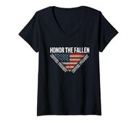 Women's Honor the Fallen Never Forget Distressed American Flag V-Neck T-Shirt