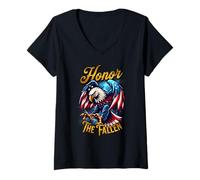 Women's Honor The Fallen Thank The Living Memorial Day Veteran Eagle V-Neck T-Shirt