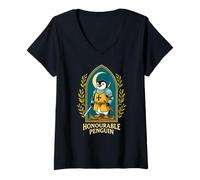 Women's Honourable Penguin Medieval Knight Renaissance Fair V-Neck T-Shirt