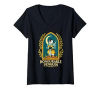 Women's Honourable Penguin Medieval Knight Renaissance Fair V-Neck T-Shirt