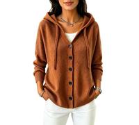 Women's Hooded Cardigan, Button Front Knit Jumper with Drawstring Hood | Soft knit fabric; adjustable drawstring hood; button front; relaxed drop shoulders; ribbed cuffs; curved hem; easy layering