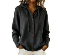 Womens Hooded Cardigan Jumpers Button Down Cashmere Knitted Sweater Lightweight Fine Knit Cardigan Long Sleeve Open Front Drawstring Hoodie Jackets Autumn Winter Knitwear