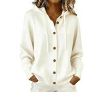 Womens Hooded Cardigan Jumpers Button Down Cashmere Knitted Sweater Lightweight Fine Knit Cardigan Long Sleeve Open Front Drawstring Hoodie Jackets Autumn Winter Knitwear