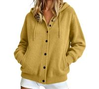 Womens Hooded Cardigan Jumpers Button Down Cashmere Knitted Sweater Long Sleeve Open Front Drawstring Hoodie Jackets Casual Loose Fit Sweaters Cardigan Fall Winter Jumper Jacket