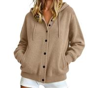 Womens Hooded Cardigan Jumpers Button Down Cashmere Knitted Sweater Long Sleeve Open Front Drawstring Hoodie Jackets Casual Loose Fit Sweaters Cardigan Fall Winter Jumper Jacket