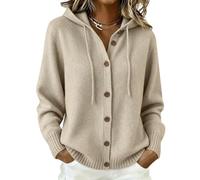Womens Hooded Cardigan Jumpers Loose Button Down Cashmere Sweaters | Casual Long Sleeve V Neck Drawstring Wool Hoodies Open Front Chunky Knitted Warm Kimono Jacket Autumn Winter Clothes Knitwear