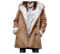 Women's Hooded Casual Coat Jacket Solid Colour Padded Warm Ox Horn Button Fleece Hoodies Sweatshirt Fuzzy Casual Sherpa Lined Pocket Coat Winter Large Size Drawstring Jacket Blanket Cardigan
